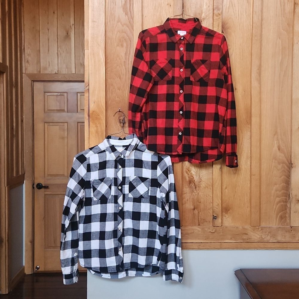 Cat & Jack 100% Cotton Flannel Shirts Bundle, XL 14/16, Red, Black, White Plaid